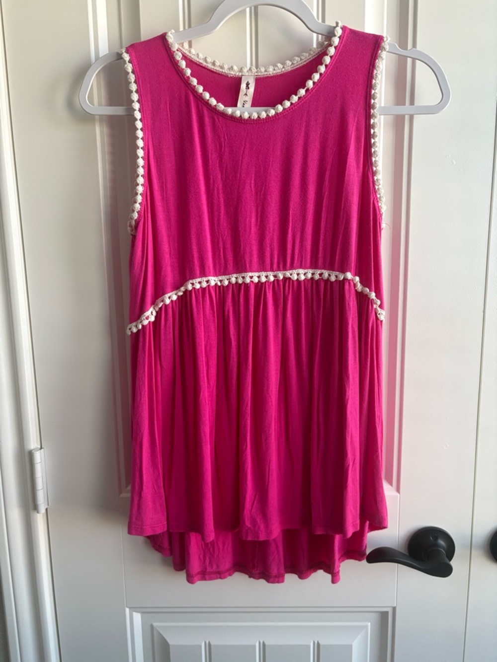 Vanilla Bay Bright Fuchsia Tank with White Pom Trim - Picture 2 of 4